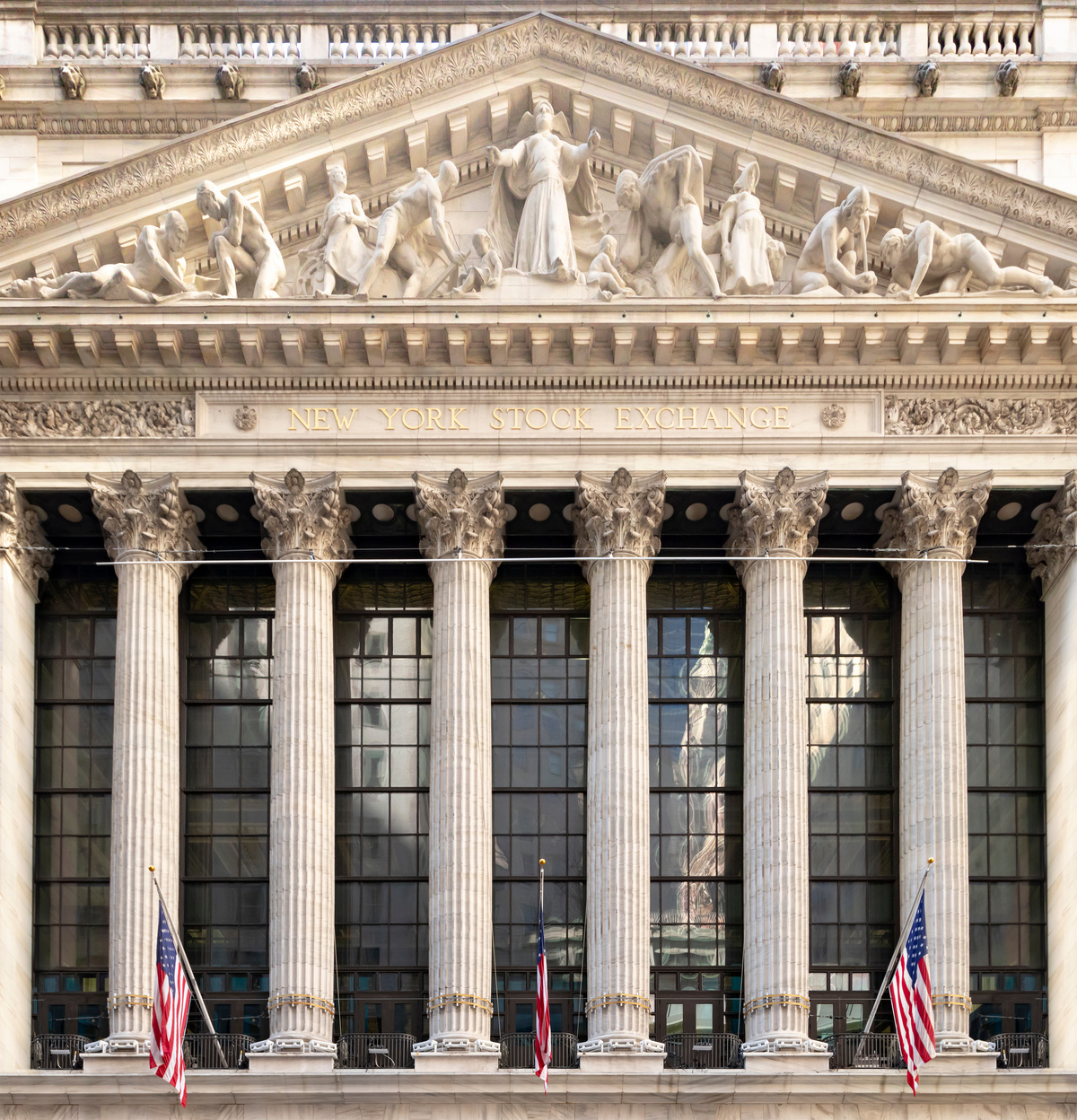 Exterior view of the NYSE New York Stock Exchange building in th