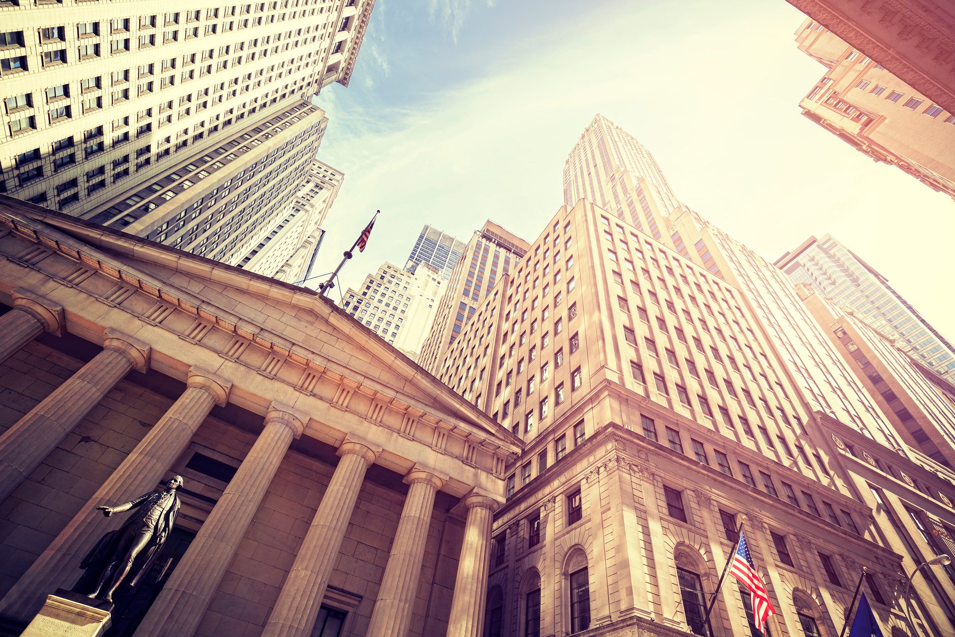 Vintage Toned Wall Street at Sunset